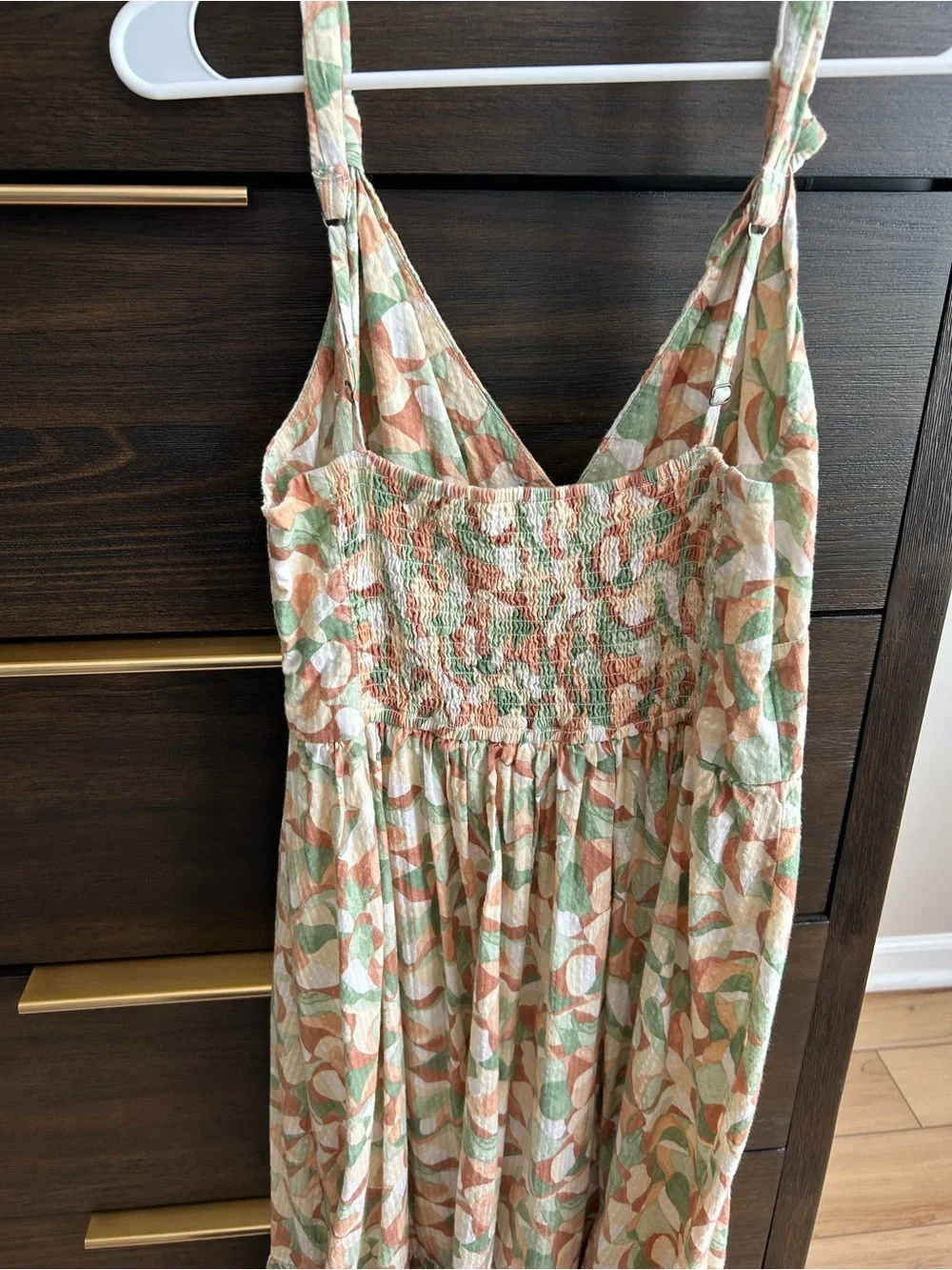 Abercrombie & Fitch Peach and Sage Floral Tie-Shoulder Maxi Dress